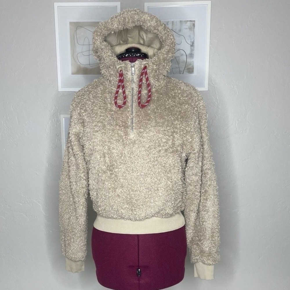 Lululemon Scuba Oversized 1/2 Zip Hoodie Womens‎ M/L Tan Fleece Sherpa Pullover